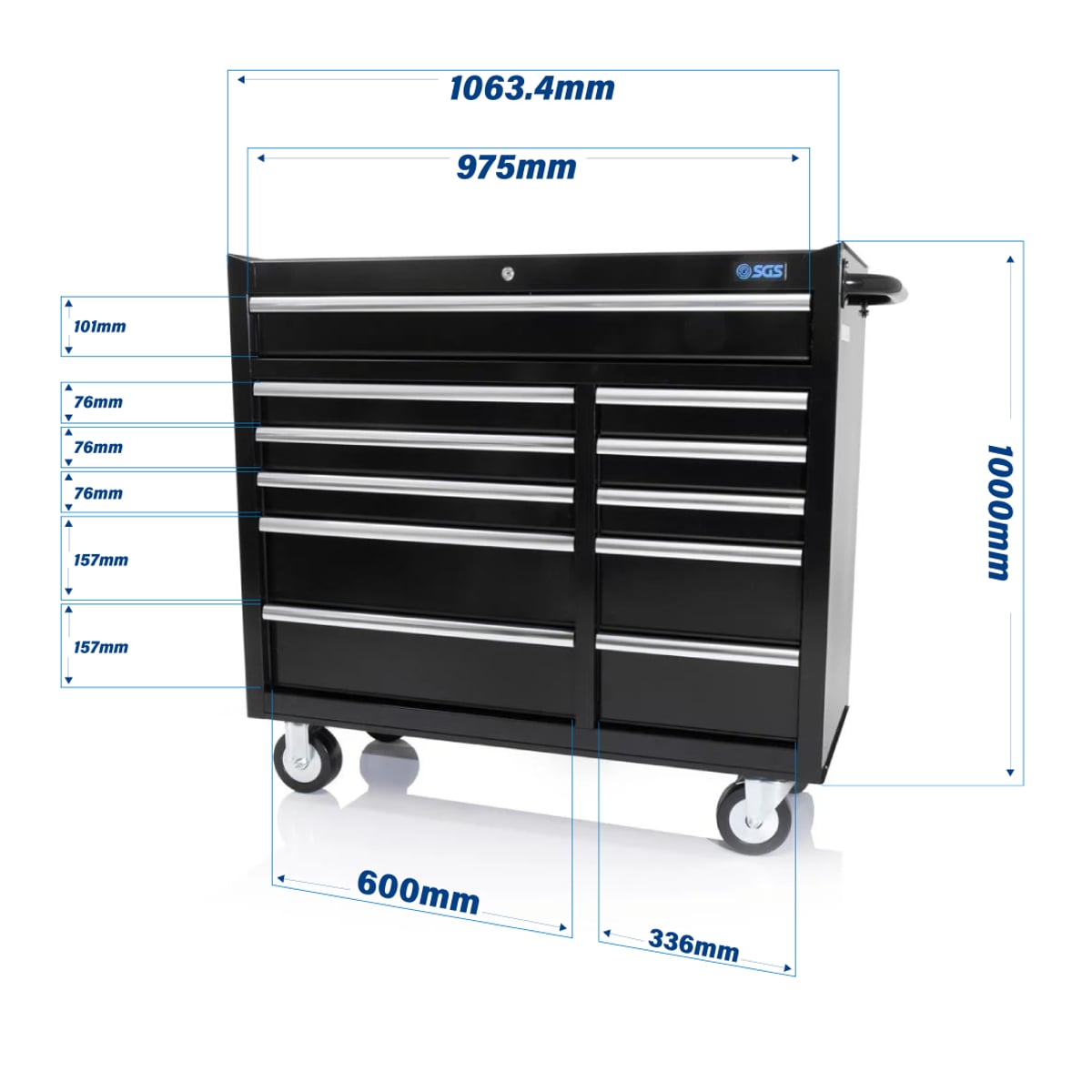 SGS 75in 33 Drawer Tool Chest Cabinet & Two Side Lockers